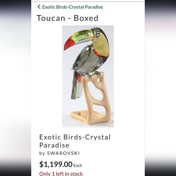 Swarovski Crystal Toucan Exotic Bird - Crystal Paradise Collection - Picture 11 of 11